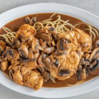 Chicken Marsala · Topped with sauteed fresh mushrooms in a delicate marsala wine sauce.