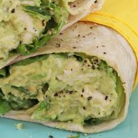 Avocado Chicken Wrap · Avocado Chicken Salad, Lettuce, Tomato, Cilantro Lime Dressing, Flour Tortilla.