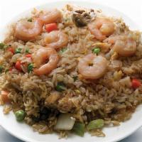 Shrimp Fried Rice Special · Shrimp fried rice served with King Kong special sauce, and a drink.