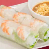 Regular Spring Rolls · Fresh wrapped rolls filled with vermicelli noodles, lettuce, pork, and shrimp, with peanut s...