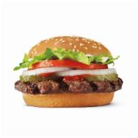 Whopper Jr.® Sandwich · Features one savory flame-grilled beef patty topped with juicy tomatoes, fresh cut lettuce, ...
