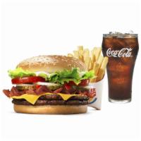 Double Whopper® With Bacon & Cheese Meal · Our Double Whopper Sandwich is a pairing of two ¼ lb* savory flame-grilled beef patties topp...