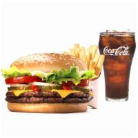 Double Whopper® With Cheese Meal · Our Double Whopper Sandwich is a pairing of two ¼ lb* savory flame-grilled beef patties topp...