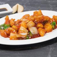 Sweet & Sour Chicken · Served with white rice & sauce on the side.