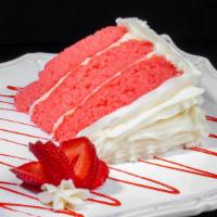 Strawberry Slice · Yummy strawberry cake frosted with a delicious cream cheese icing.