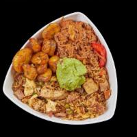 Ropa Vieja Bowl · Braised Shredded Beef + Pick 1 Base (White Rice, Brown Rice, or Salad) + Pick 2 Sides (Black...