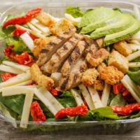 Chipotle Caesar Salad · 521 cal. Mixed greens, sliced chicken breast, jalapeno jack cheese, avocado, sun-dried tomat...