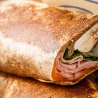 #61 Cider House Melt · Smoked turkey, baked ham, Cheddar cheese, fresh spinach, mushrooms, onions, grilled golden b...