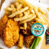Combo 8 : 3Pcs Tender & 5 Pieces Wings · Served with French fries,  celery and drink.