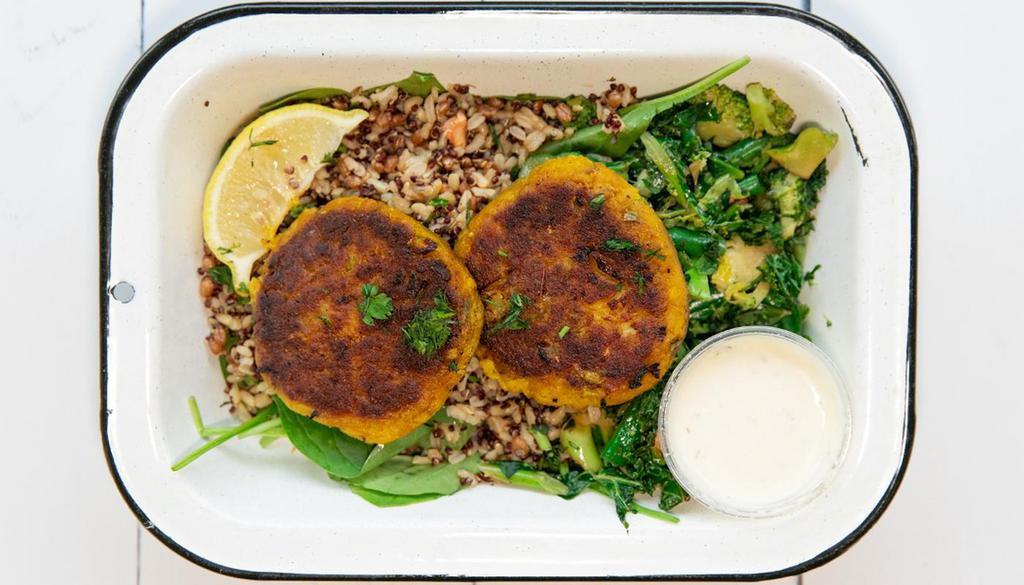 Curry Fish Cakes · Like crab cakes, but made with salmon and white fish. Served with ginger aioli.