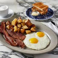All American Breakfast* · Two eggs any style, choice of meat, house potatoes & choice of toast