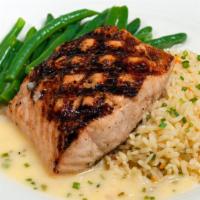 Fresh Salmon · chive butter sauce, green beans, rice pilaf.                                                ...