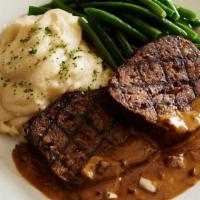 Grilled Meatloaf · Certified Angus Beef® mushroom Madeira sauce, mashed potatoes, green beans.