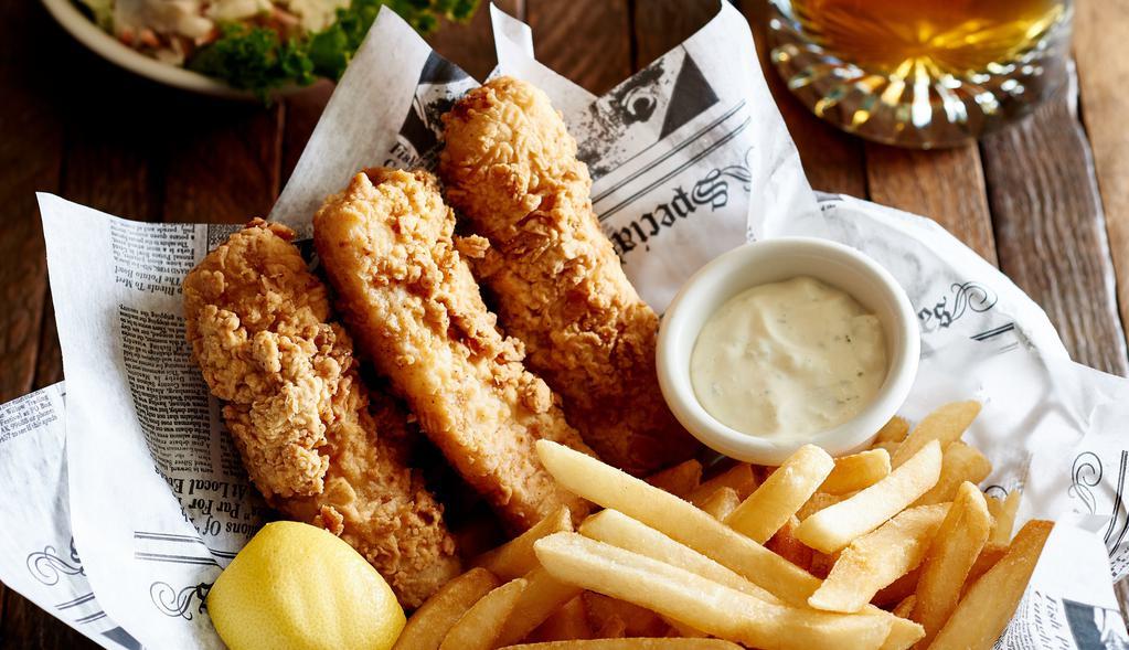 Fish And Chips · Ale-battered Cod, coleslaw, French fries with Mediterranean sea salt, tartar sauce