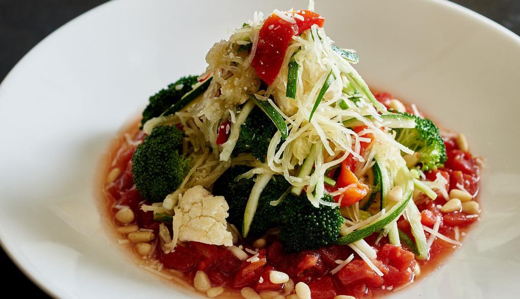 Spaghetti Squash And Zucchini · Vegetarian. cauliflower, broccoli, roasted red peppers, pine nuts, plum tomato sauce.