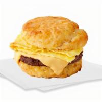 Sausage, Egg, & Cheese Biscuit · Sausage patty, egg, and cheese  on a Jack's made-from-scratch buttermilk biscuit.