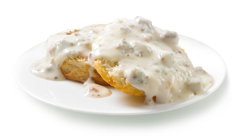 Biscuits And Gravy · One of Jack's made-from-scratch buttermilk biscuits covered in savory sausage gravy.