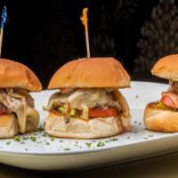  Filet Mignon Sliders · Lettuce, tomatoes, grill peppers 8 onions, w/Swiss cheese