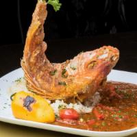 Kings Bed Snapper · Fried whole snapper served w/white rice 8 roasted red pepper sauce.