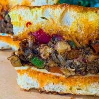 Jerk Chkn' · grilled jerk jackfruit, provolone, bell peppers, onions and special sauce