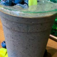 Blueberry Avocado Dream · Vegan, gluten free. Organic blueberries, bananas, kale, hemp seeds, cinnamon, sunflower butt...