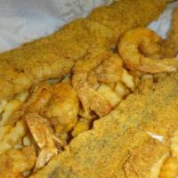 Fried Fish & Large Shrimp · Two pieces fried fish and five large shrimp served with Cajun fries.
(option to boil shrimp ...