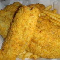 3 Piece Fried Fish Meal · Three pieces fried whiting served with Cajun fries.