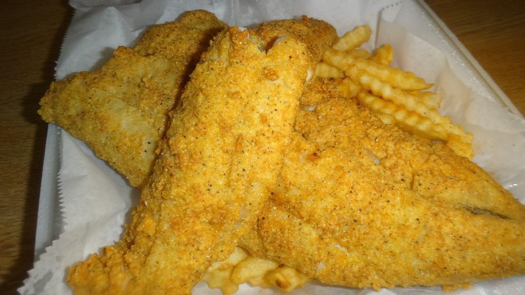 3 Piece Fried Fish Meal · Three pieces fried whiting served with Cajun fries.