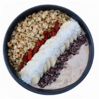 Gainz Bowl · Coconut Meat, Banana, Peanut Butter, Maca, Dates (Isolated or Vegan) Chocolate Protien Cacao...