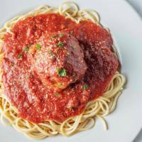 Spaghetti With Huge Meatball 'N Gravy · 