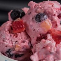 Citric Substance Ice Cream · Lemon and raspberry ice cream with mixed berries and peaches in a waffle bowl. Citric acid o...