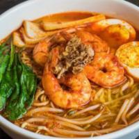 Penang Prawn Mee Noodle Soup · Shrimp, fish cake, home made signature thin noodle, rice thin noodle, shrimp broth, spinach,...