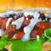 Buffalo Ranch Chickun · crispy fried soy chickun tossed in house-made buffalo sauce topped with a house-made ranch d...