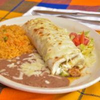 Burrito California · Steak with lettuce, tomatoes, sour cream and guacamole