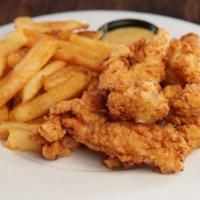 Chicken Tenders · Hand Breaded Chicken Tenders, Honey Mustard or BBQ Sauce, Served with your choice of French ...