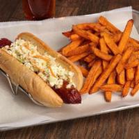 Spicy Beef Polish Sausage - Country Boy · 1/3 pound all-beef sausage topped with creamy coleslaw and bbq sauce made with and served on...
