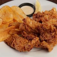 Florida Grouper Fish & Chips · Fried Grouper Fillets with Chili-Lime Crema