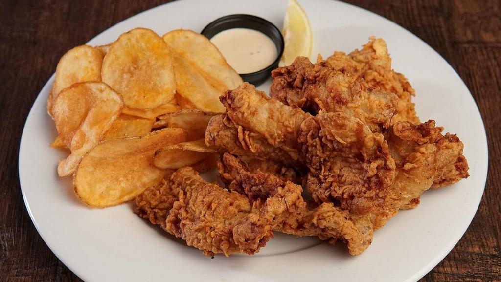 Florida Grouper Fish & Chips · Fried Grouper Fillets with Chili-Lime Crema