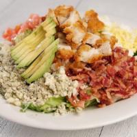 Cobb Salad W/Chicken · Southern Fried Chicken on top of Romaine & Iceberg Mix, Avocado, Tomato, Chopped Bacon, Egg ...