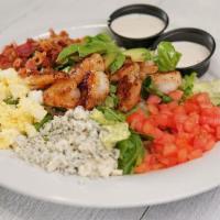 Cobb Salad W/Grilled Shrimp  · Southern Fried Chicken on top of Romaine & Iceberg Mix, Avocado, Tomato, Chopped Bacon, Egg ...