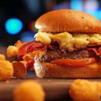 *Merica'S Burger · 100% All American Ground Beef, Fresh Tomato, Crispy Bacon & Au Gratin Mac & Cheese, Served o...