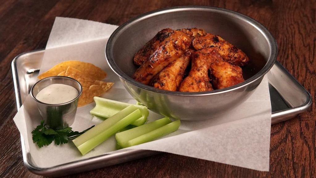 Wing Entree Charred · 8 Jumbo Wings, Tossed in your Choice of Sauce, then Char Grilled, served with Celery and Your Choice of Dipping Sauce.