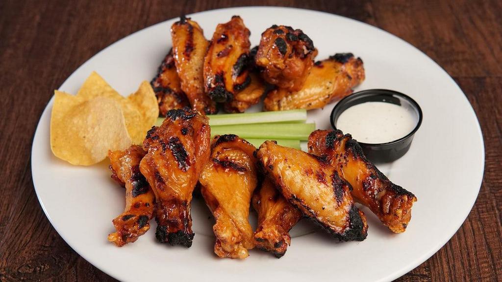 Large Wings Charred · 12 Jumbo Wings, Tossed in your Choice of Sauce, then Char Grilled, served with Celery and Your Choice of Dipping Sauce.