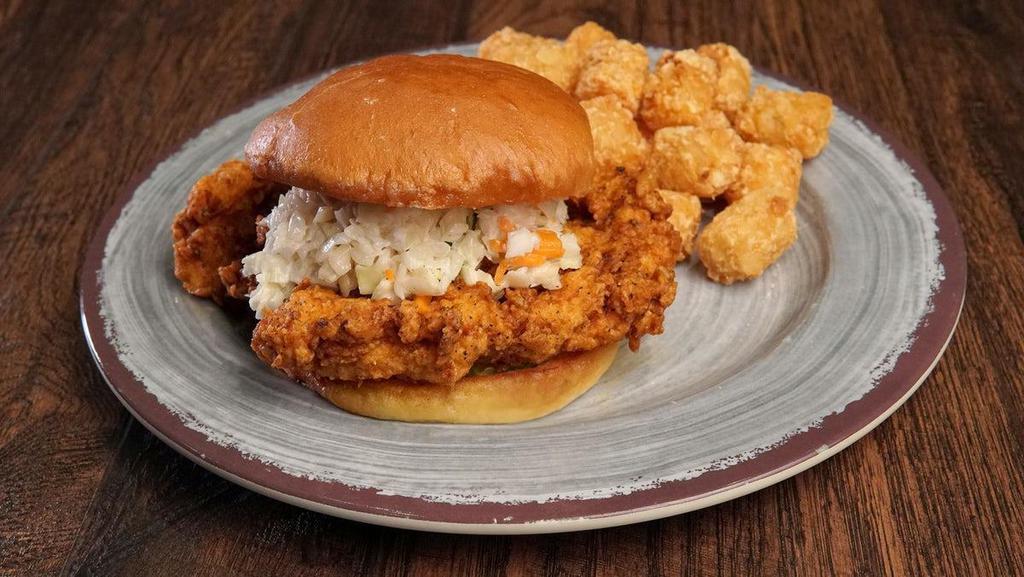 Fried Buffalo Chicken Sandwich · creamy coleslaw & pickles on a. toasted buttered bun