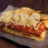Kraut Dog · our grilled jumbo hot dog, topped with sweet onion, sauerkraut & spicy mustard