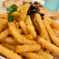 Vegan Parmesan Black Truffle French Fries · French fries with vegan parmesan cheese, black truffle oil, and thin slices of black truffle.