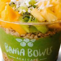 Green Bowl · Blended spinach, kale, banana, mango, pineapple, and almond milk. Topped Granola, mango, pin...