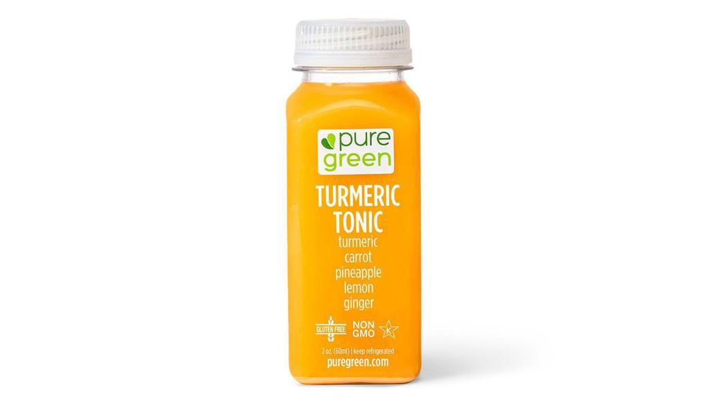 Turmeric Tonic, Cold Pressed Shot (Anti-Inflammatory) · Ingredients:  Turmeric, carrot, pineapple, lemon, ginger, & black pepper.

The Turmeric Tonic cold pressed juice shot contains turmeric as the active ingredient. Cold pressed turmeric root contains curcumin, which has been shown to have anti-inflammatory affects in the body. The flavor profile of this cold pressed juice shot tastes sweet and a little spicy from the ginger.

We are a proud supporter of local and organic farms.