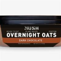 Mush Overnight Oats | Dark Cacao · Ingredients: Oats, almonds, h2o, raw cacao, dates, & sea salt.