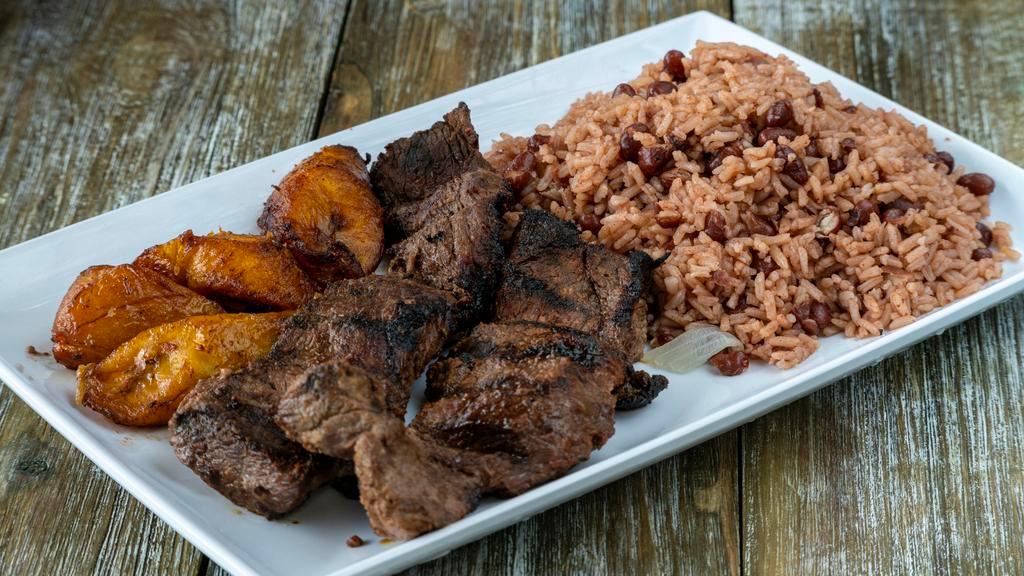Carne Asada · Char-broiled beef, comes with house salad.